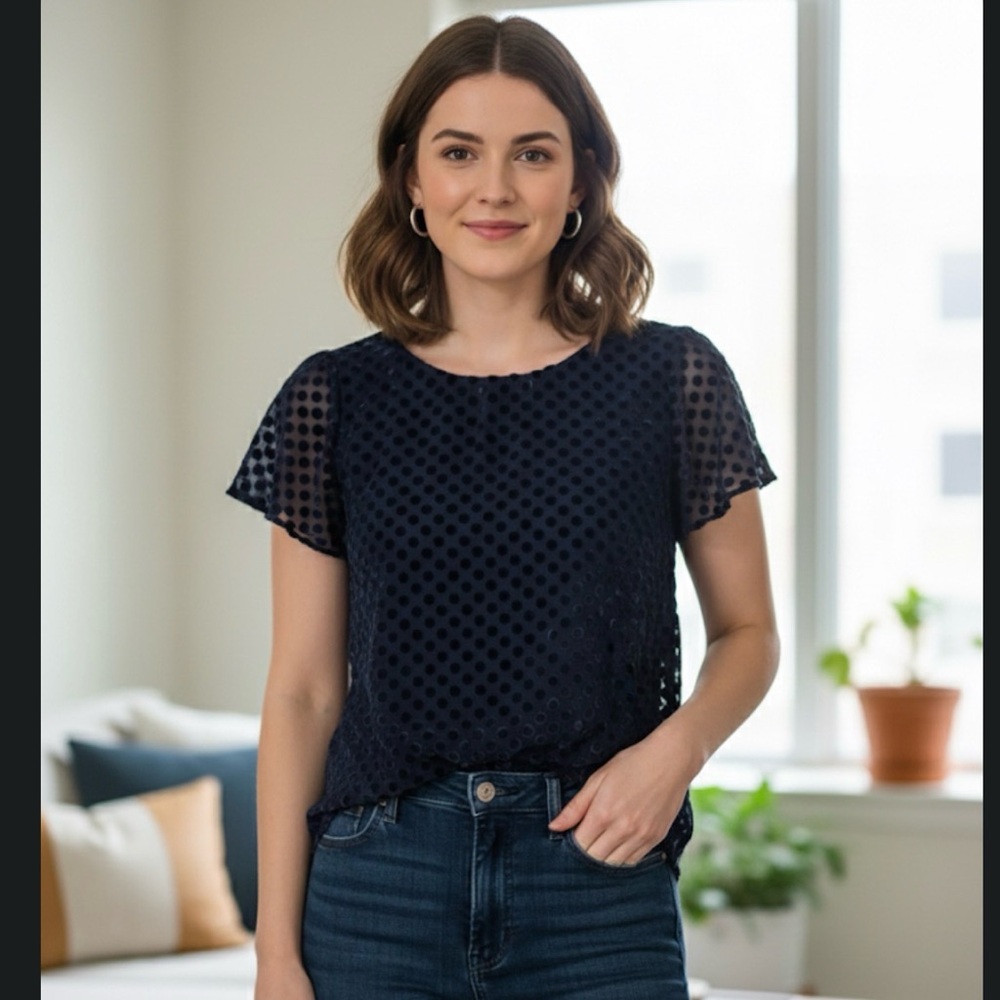 LOFT Navy Textured Blouse